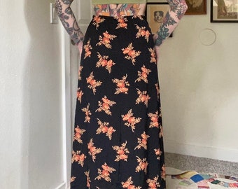 90s vintage Laura Ashley black floral maxi skirt