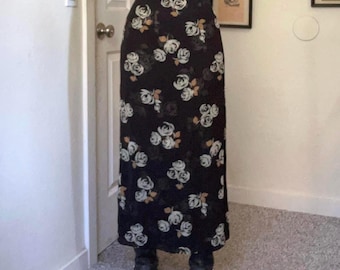 90s vintage Laura Ashley black silk sheer overlay floral maxi skirt