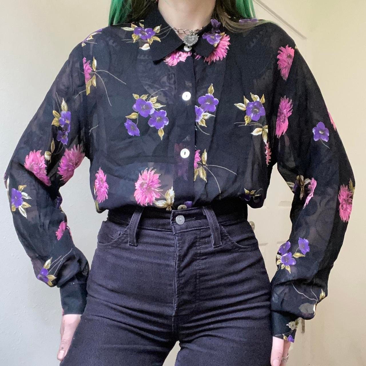 90s Vintage Sheer Floral Collared Blouse by Coldwater Creek - Etsy
