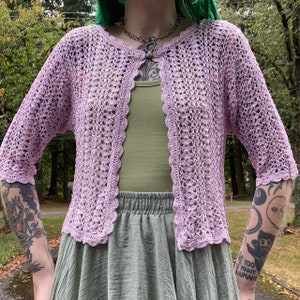 Vintage lavender crochet bolero style cardigan