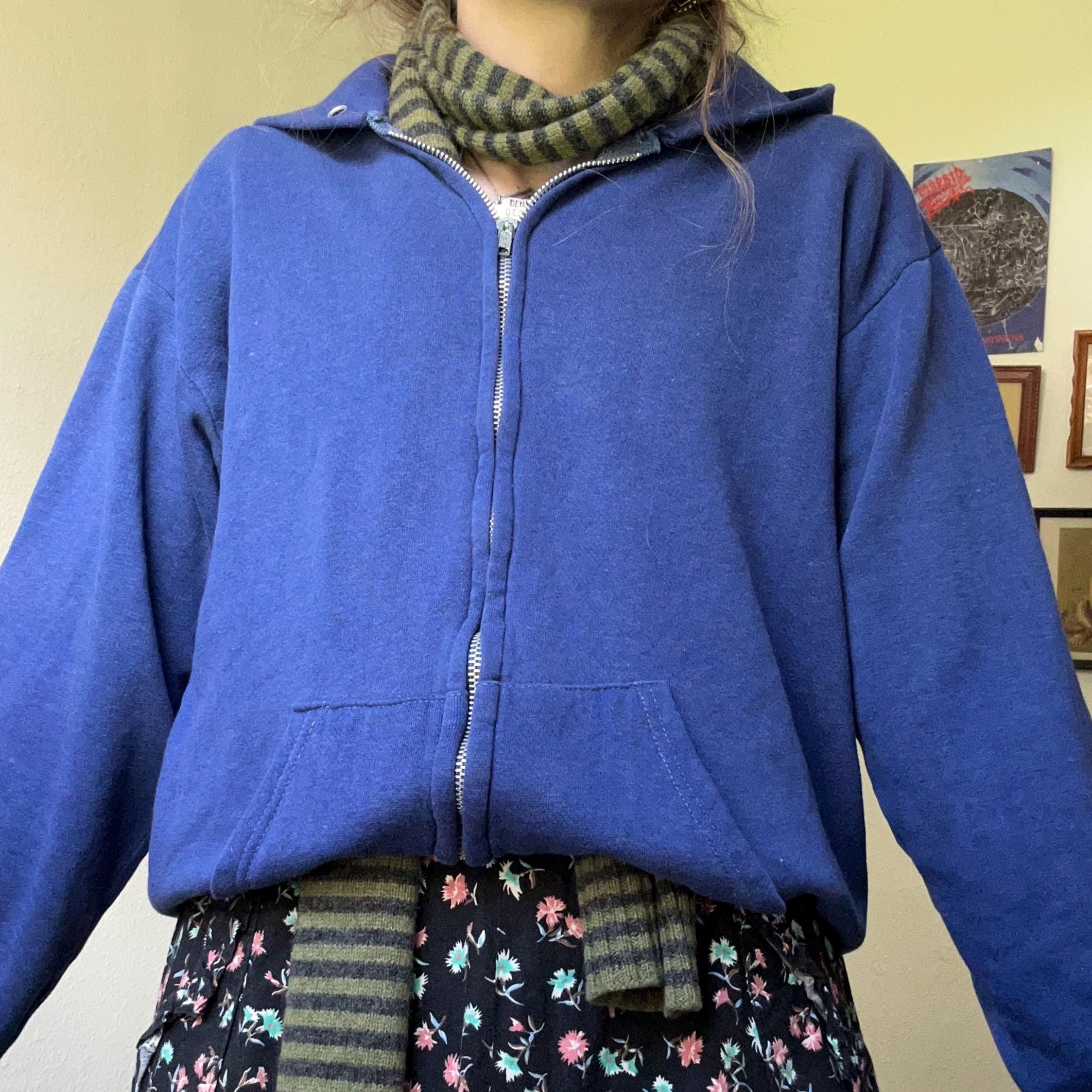 70s Vintage Blue Zip up Hoodie - Etsy