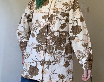 80s 90s vintage muted earth tone floral linen/silk blouse by Rafaella