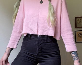 90s vintage pink waffle knit crop top