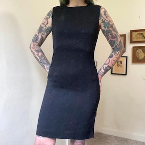 90s vintage navy blue abstract polka dot silk midi dress