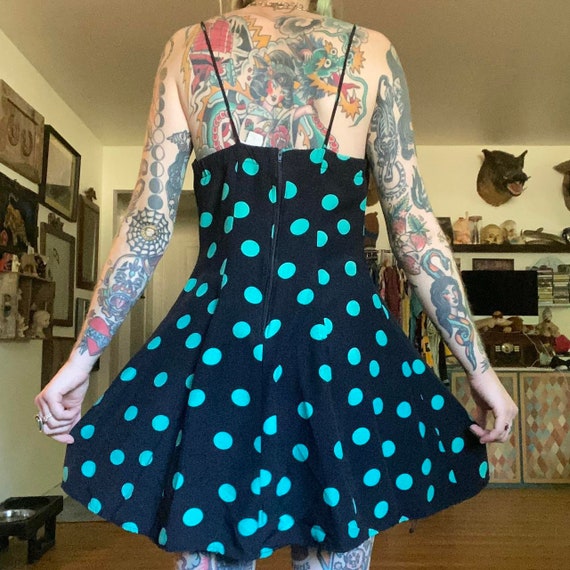 80’s 90’s vintage black and turquoise polka dot m… - image 5