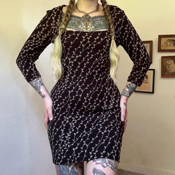 90s Vintage Black and Beige Sparkly Vine Slinky Midi Dress - Etsy