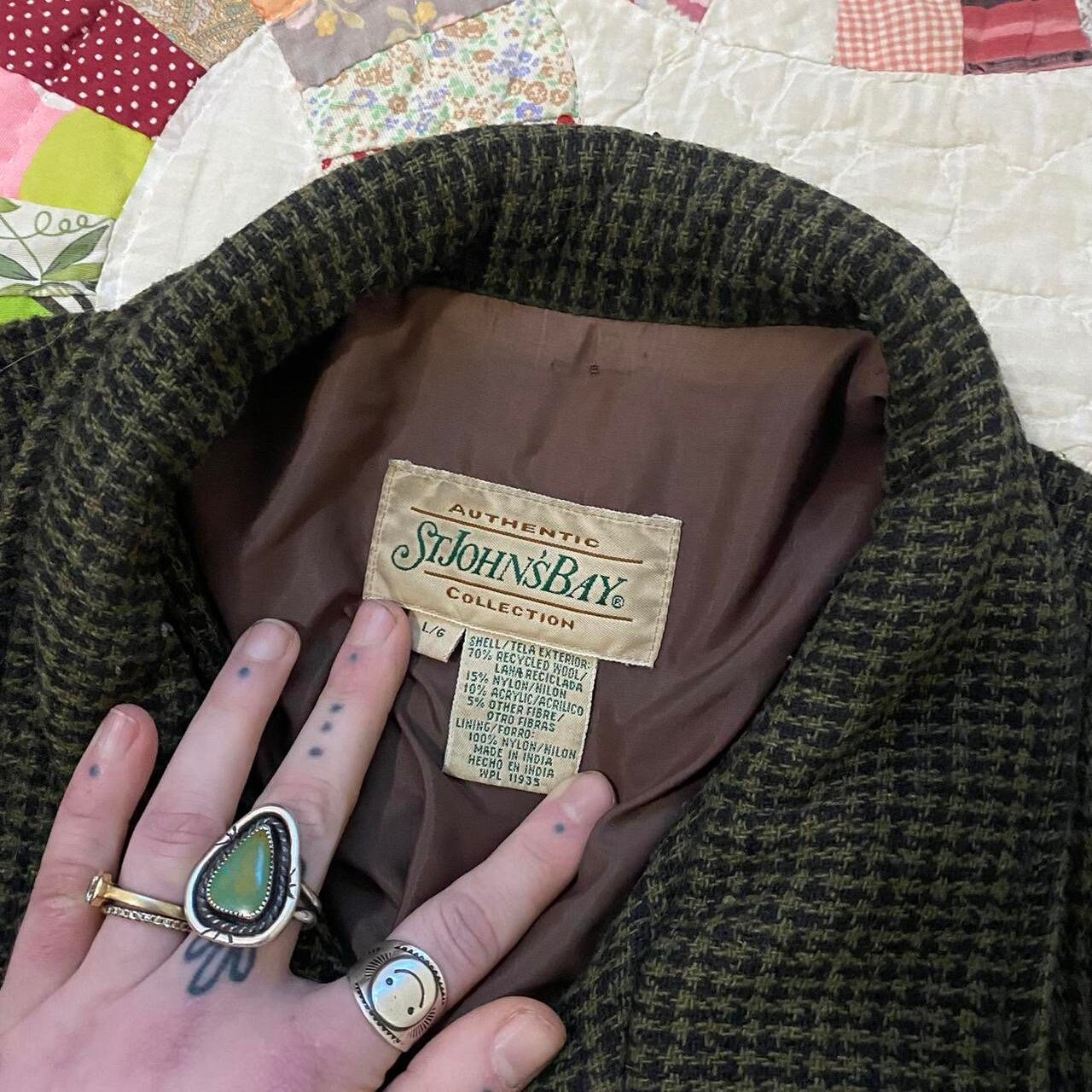 80s 90s Vintage Green and Black Wool Tweed Jacket by St