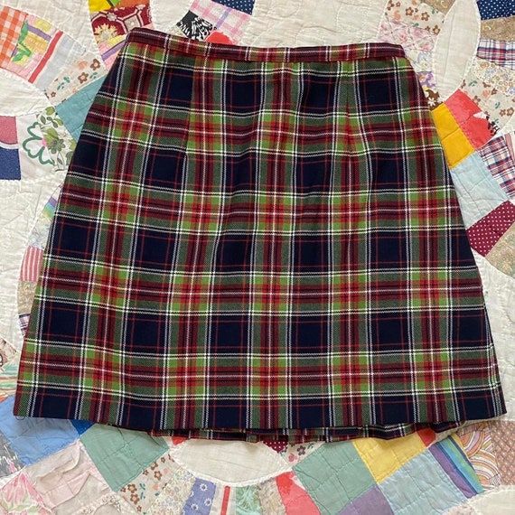 90s vintage plaid pleated wrap mini skirt - image 7