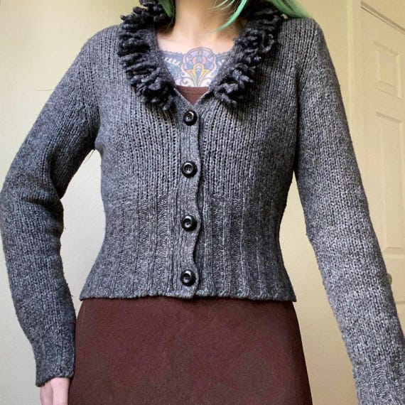 90s vintage charcoal gray cotton/wool/angora blend cropped