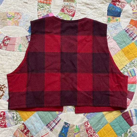 70s 80s vintage red and plaid cropped vest - image 8