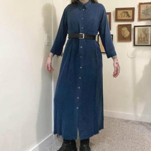 Vestido largo con botones de tencel azul aciano vintage de los años 80 y 90 imagen 2