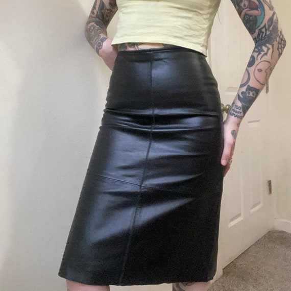 Y2K black leather midi skirt by Old Navy Collecti… - image 1