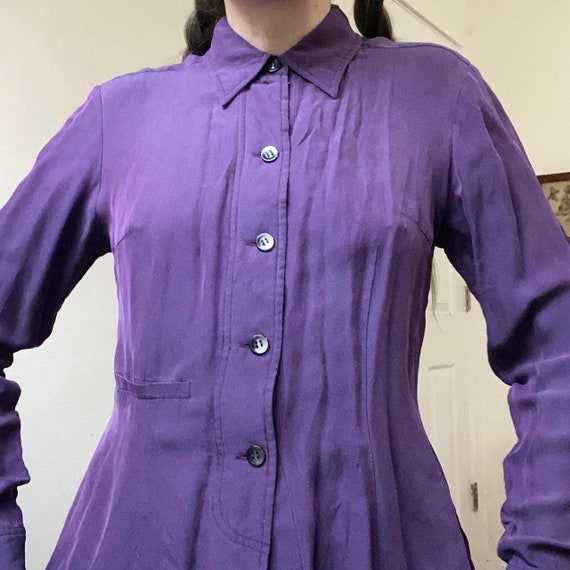 Y2K designer purple silk structured peplum blouse - image 5