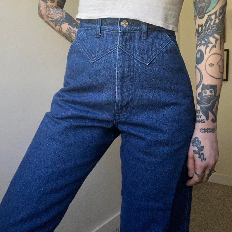 80s Vintage High Waist Straight Leg Western Yoked Jeans - Etsy