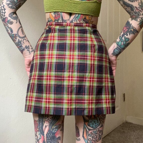 90s vintage plaid pleated wrap mini skirt - image 3