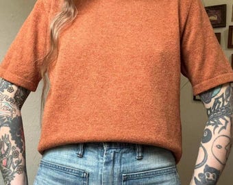 90s vintage burnt orange lambswool short sleeve knit