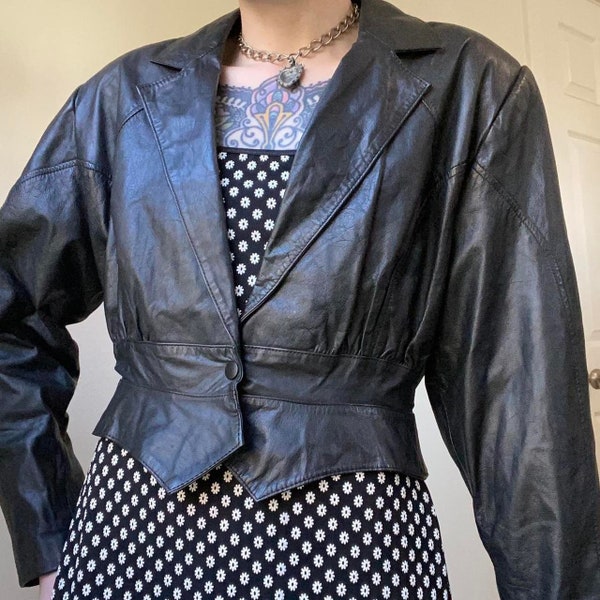 80’s vintage black cropped leather jacket by G-III