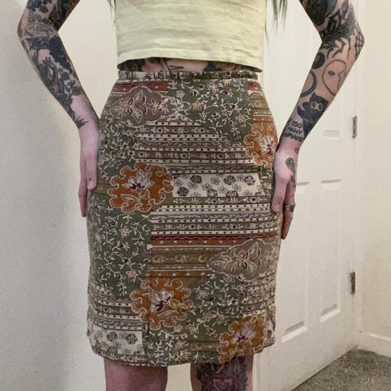 Vintage cotton patchwork earth tone mini skirt - image 4