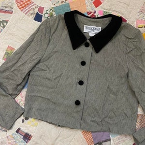 Vintage Short Leather Blazer Jacket Beige 6 8