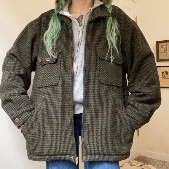 80s 90s Vintage Green and Black Wool Tweed Jacket by St 