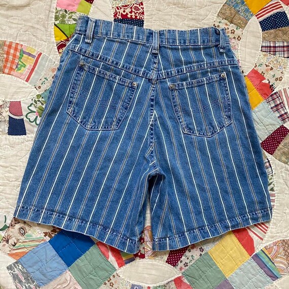 80s 90s vintage blue and tan striped shorts - image 7