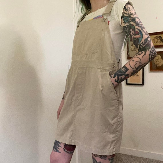 90s Y2K vintage beige khaki overall skirt - image 2