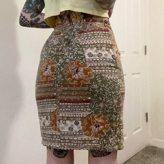 Vintage cotton patchwork earth tone mini skirt - image 2