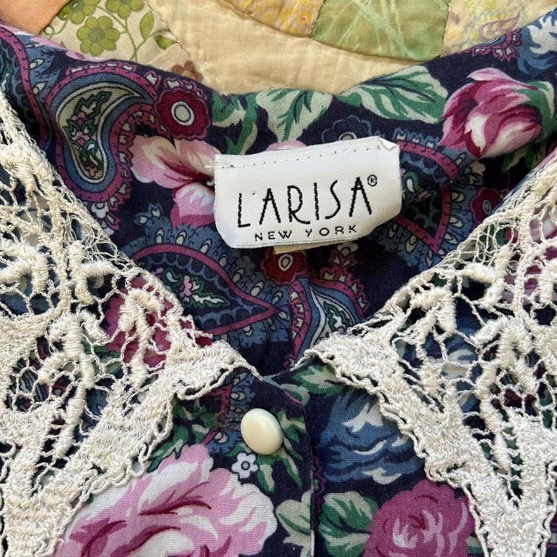 Vestido midi babydoll con cuello de encaje y estampado floral paisley vintage de los años 80 y 90 imagen 8