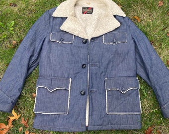 70’s vintage sherpa lined denim chore coat by Sears ‘The Men’s Shop’ (as is read description)