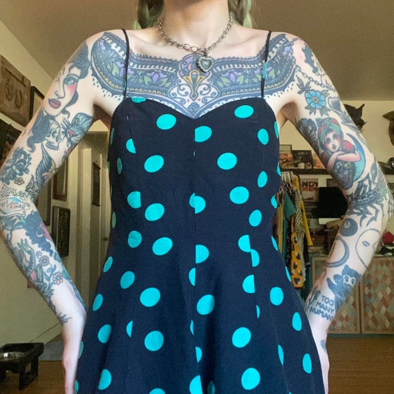 80’s 90’s vintage black and turquoise polka dot m… - image 3