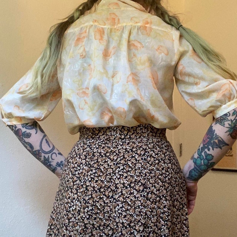 Floral Puff Sleeve Blouse & Skirt – Check & Stripe Patchwork