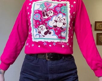 80s vintage pink panda star print crewneck sweatshirt