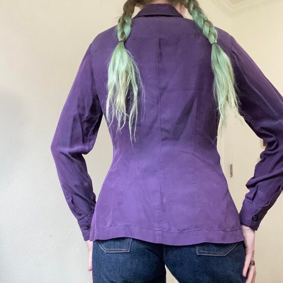 Y2K designer purple silk structured peplum blouse - image 3