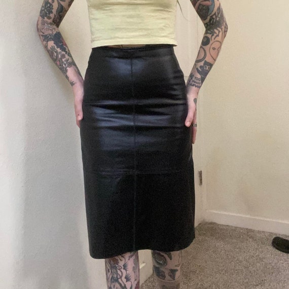 Y2K black leather midi skirt by Old Navy Collecti… - image 3