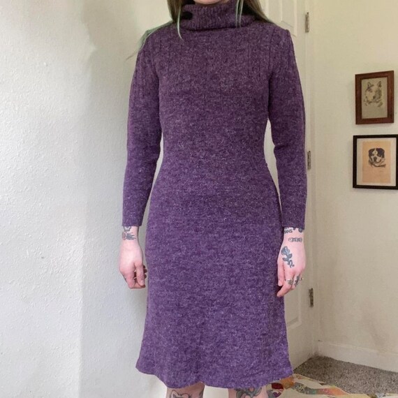 70s vintage shaggy purple turtleneck sweater dress - image 4