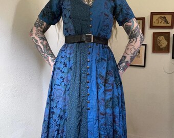 Vintage 90s Black Pink Blue Floral Button Down Dress Full Skirt Karen Kane  With Sash Mix Match Patchwork - Etsy