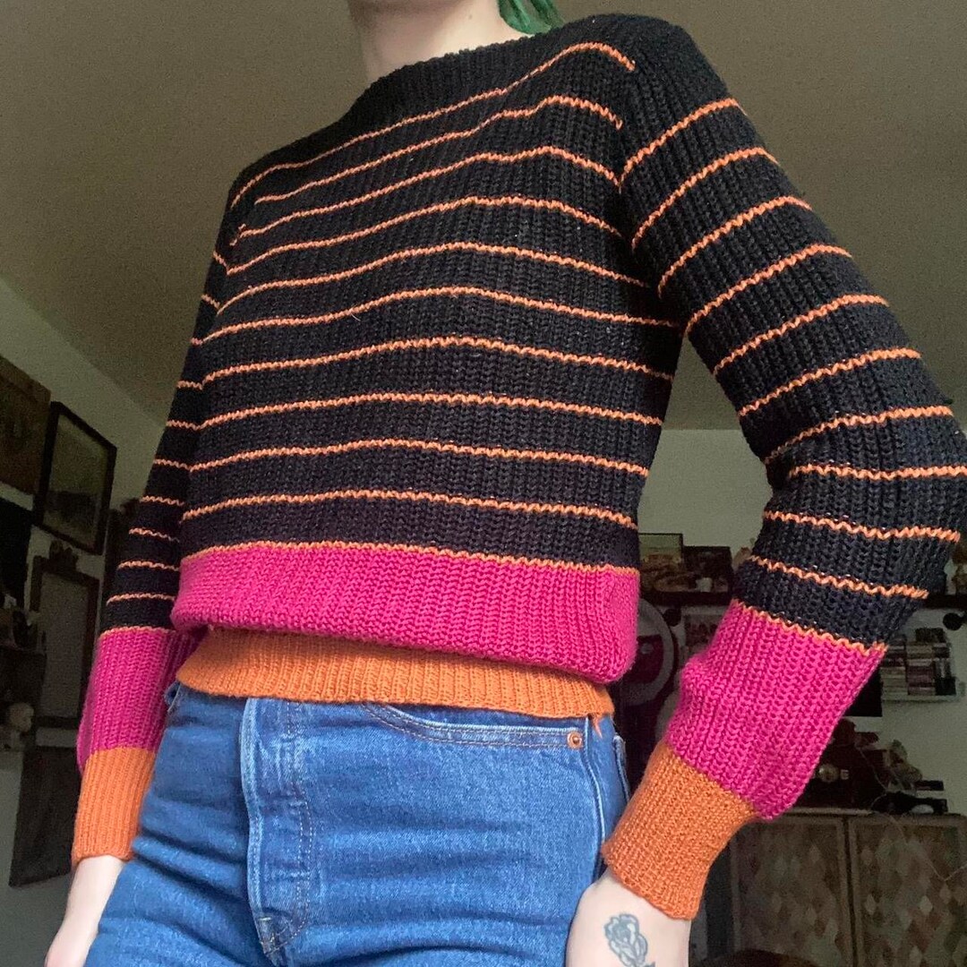Striped Boat Neck Long Sleeve Sweater