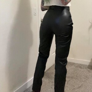 Plum leather hotsell trousers