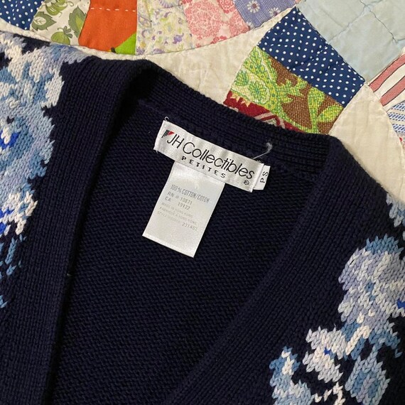 80s vintage navy blue floral cotton cardigan swea… - image 8