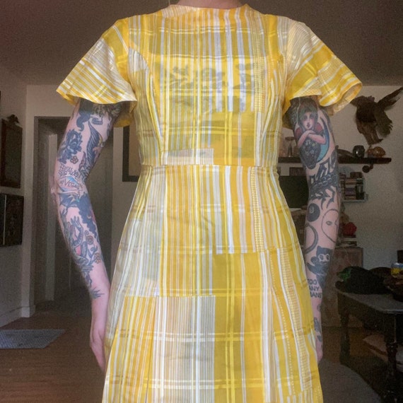 Vintage unbranded handmade yellow plaid midi dres… - image 7