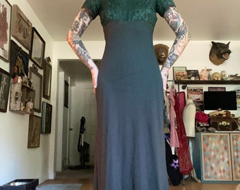 90s vintage forest green bias cut maxi dress by Be Smart