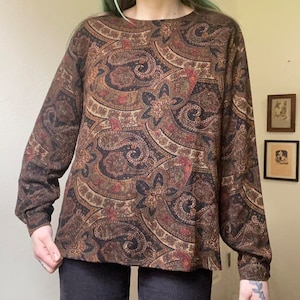 80s vintage earth tone paisley long sleeve top
