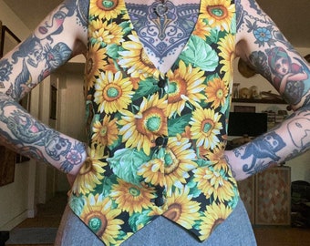 80’s 90’s vintage handmade sunflower print vest