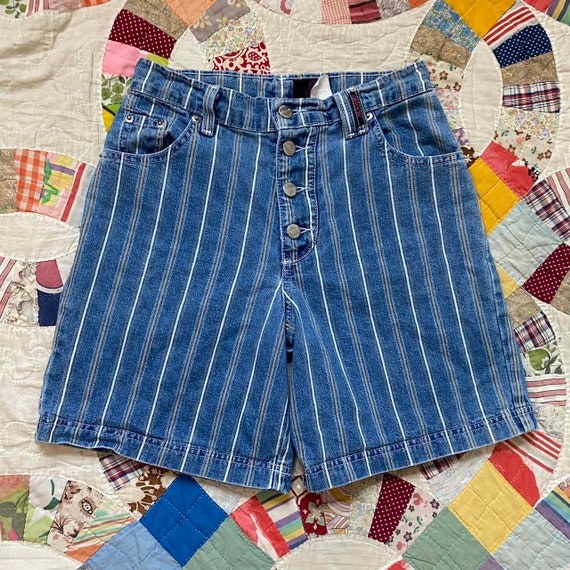 80s 90s vintage blue and tan striped shorts - image 6