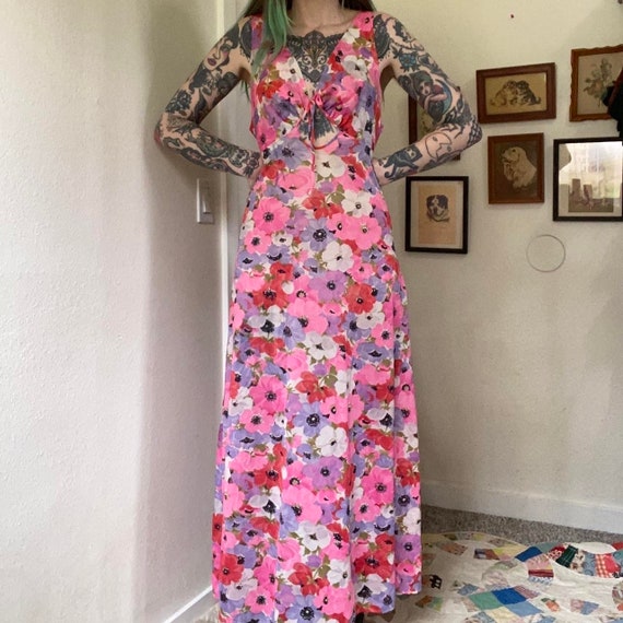 50s 60s vintage spring floral maxi slip dress - image 1