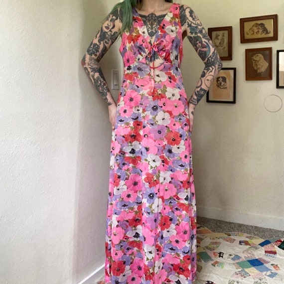 50s 60s vintage spring floral maxi slip dress - image 4