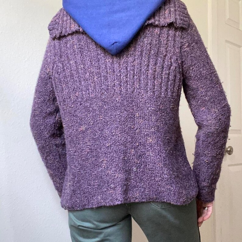Y2K Purple Sailor Collar Cardigan Sweater With Rainbow Specks Throughout Knitting by Charter