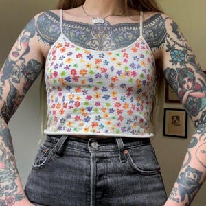 90s vintage rainbow floral cropped tank top (as is)