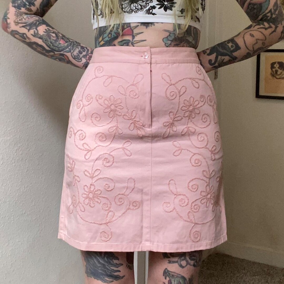 Vintage baby pink foldover mini skirt