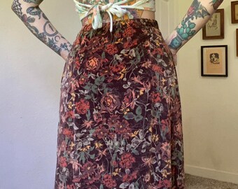 60s vintage handmade floral velvet maxi skirt